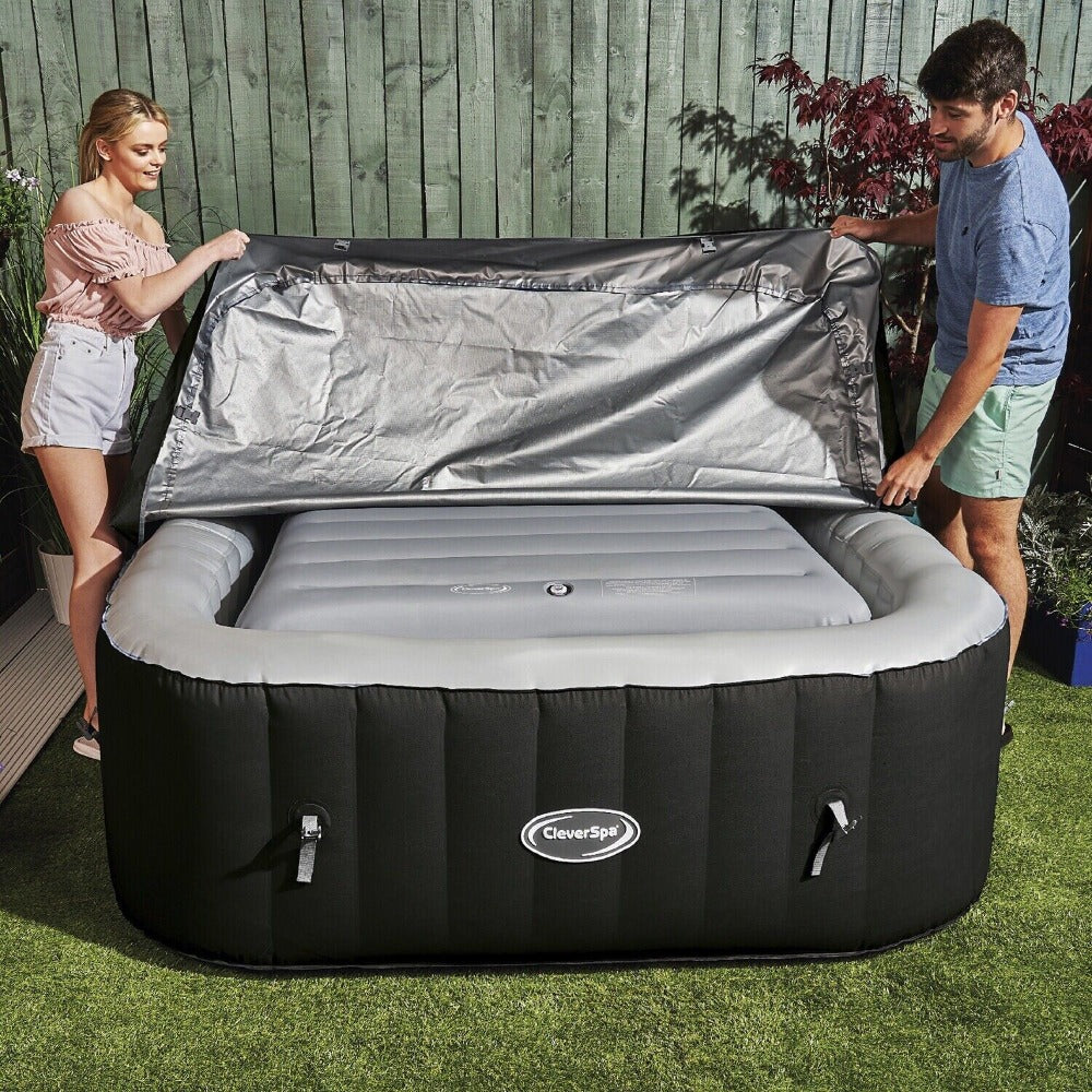 CleverSpa Inflatable Square Cover Support Lid - being used in a hot tub.