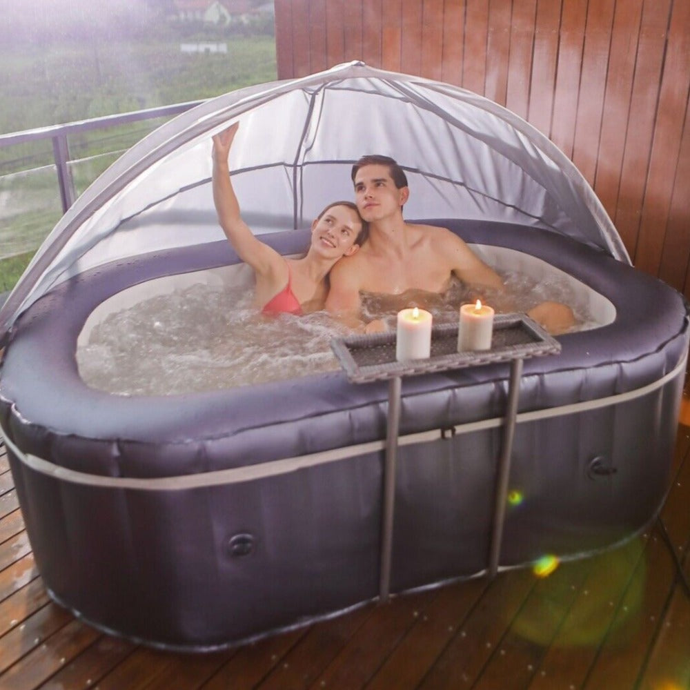 MSpa Canopy - shelter being used on a hot tub.